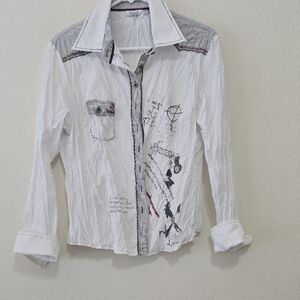 Ravel White and Black Graphic Blouse